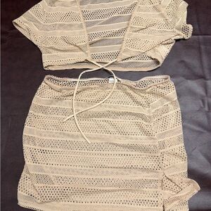 Dippin' Daisy's Beige Crochet Knit Skirt Set